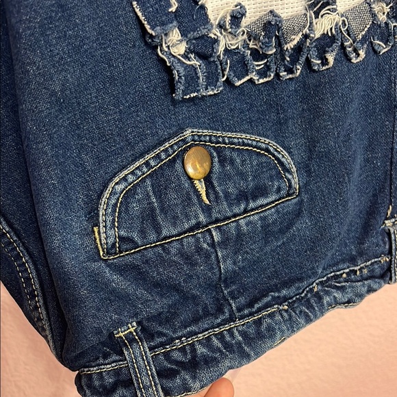 Upcycled Frayed Edges Denim Vest W/Duck. Size L - Picture 5 of 7